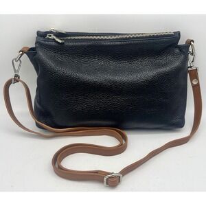 Valentina Black Pebbled Leather Compartment Crossbody Shoulder Bag Purse COA